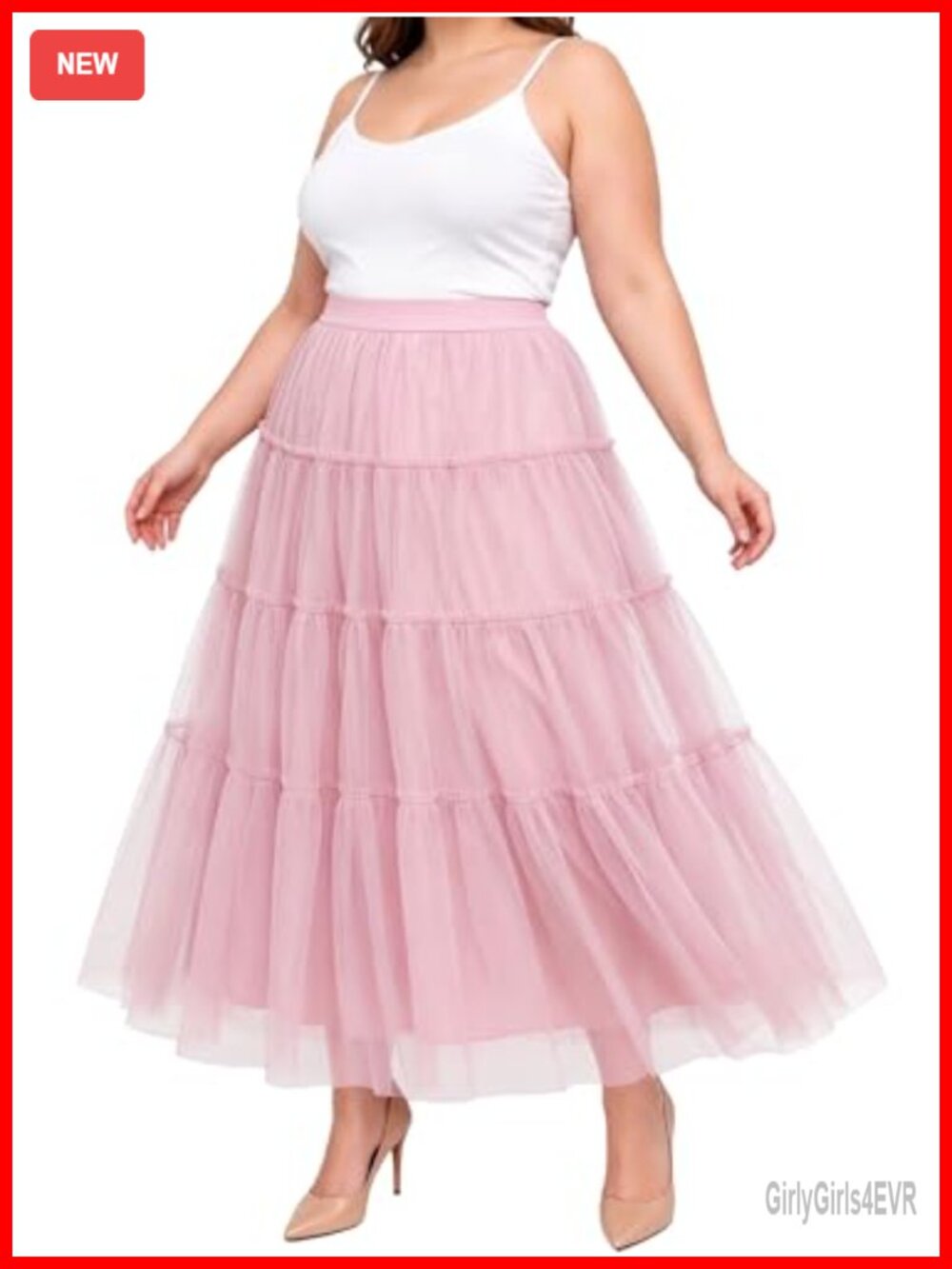Plus Size Tulle Maxi Skirt High Waist A-Line Tiered Ruffle Flowy